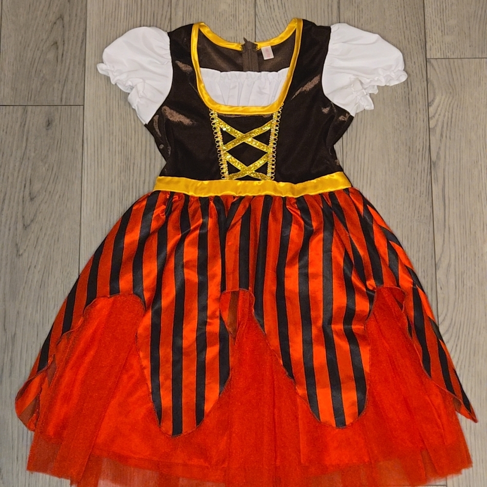 Kids Orange and Black Halloween Pirate Dress Costume by